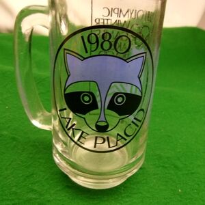 Lake Placid 1980 Raccoon Glass Mug